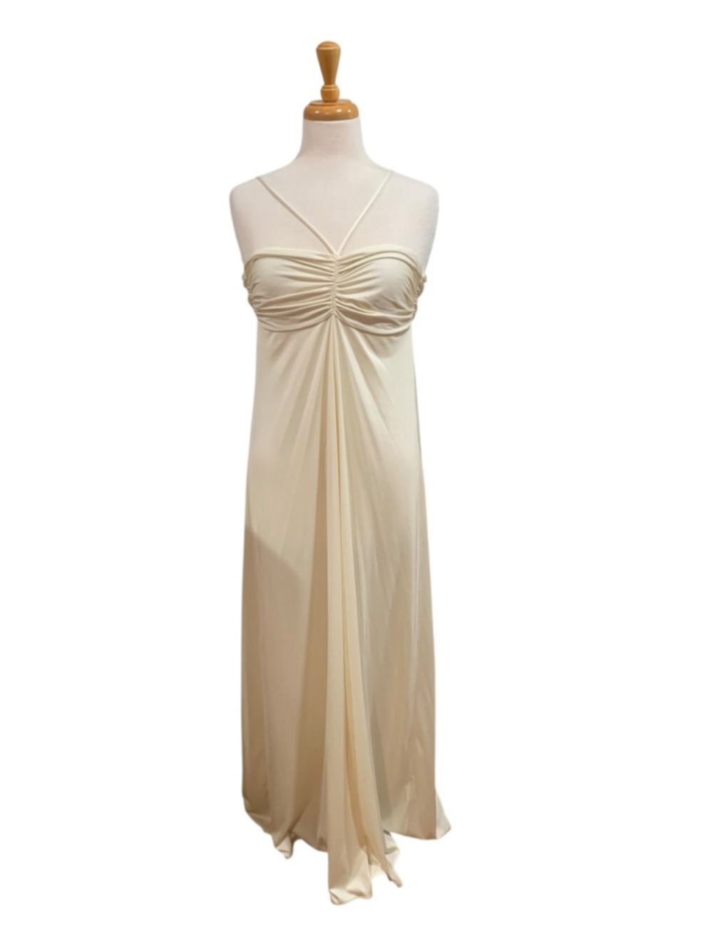 Vntg 60’s Claire Sandra by Lucie Ann Maxi Dress Size S off white Ruched Halter